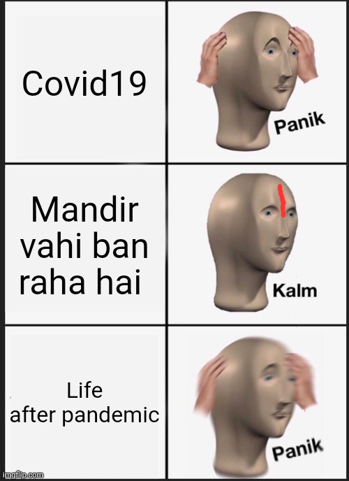 India Ayodhya ram mandir | Covid19; Mandir vahi ban raha hai; Life after pandemic | image tagged in memes,panik kalm panik | made w/ Imgflip meme maker