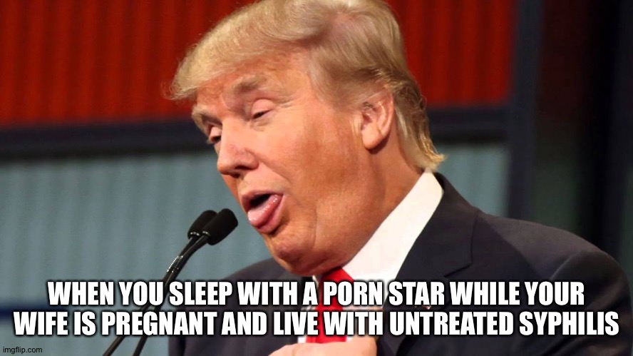 Dopey Trump | WHEN YOU SLEEP WITH A PORN STAR WHILE YOUR WIFE IS PREGNANT AND LIVE WITH UNTREATED SYPHILIS | image tagged in dopey trump | made w/ Imgflip meme maker