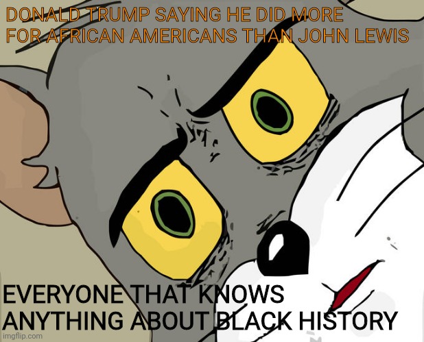Unsettled Tom | DONALD TRUMP SAYING HE DID MORE FOR AFRICAN AMERICANS THAN JOHN LEWIS; EVERYONE THAT KNOWS ANYTHING ABOUT BLACK HISTORY | image tagged in memes,unsettled tom | made w/ Imgflip meme maker