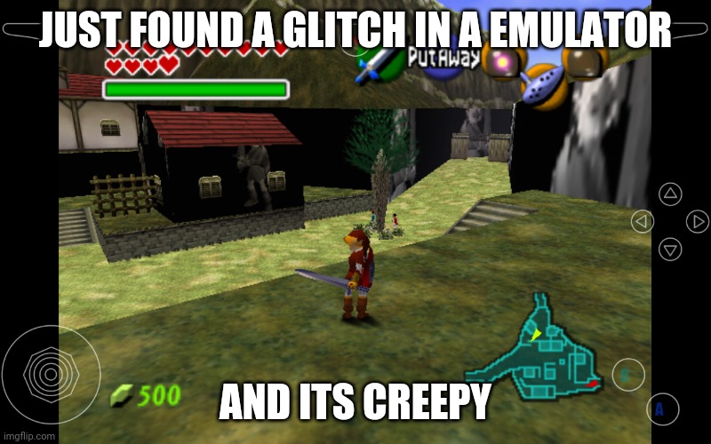 Creepy glitch in a emulator | JUST FOUND A GLITCH IN A EMULATOR; AND ITS CREEPY | image tagged in horror | made w/ Imgflip meme maker