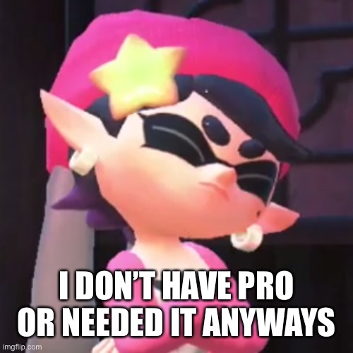 Upset Callie | I DON’T HAVE PRO OR NEEDED IT ANYWAYS | image tagged in upset callie | made w/ Imgflip meme maker
