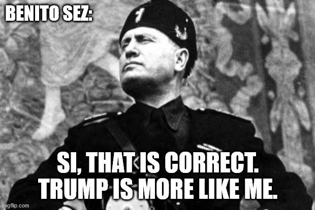 mussolini | BENITO SEZ: SI, THAT IS CORRECT.
TRUMP IS MORE LIKE ME. | image tagged in mussolini | made w/ Imgflip meme maker