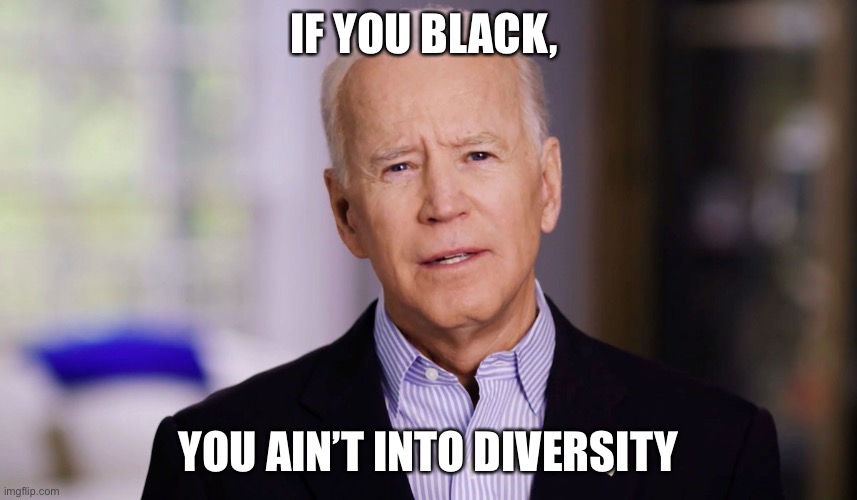 Bidenism | IF YOU BLACK, YOU AIN’T INTO DIVERSITY | image tagged in joe biden 2020 | made w/ Imgflip meme maker