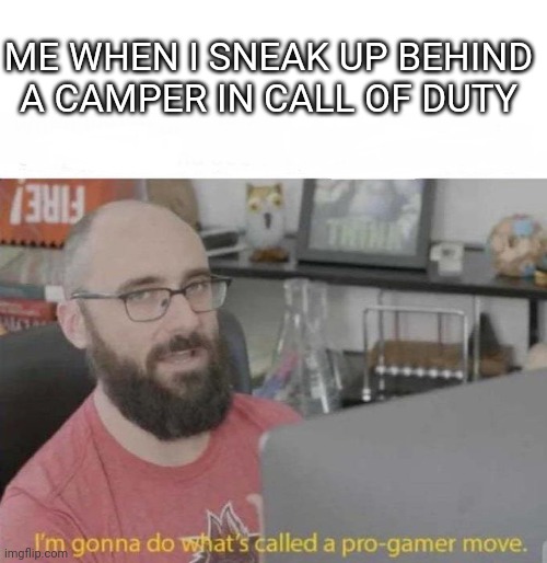 In warzone, everyone's a camper | ME WHEN I SNEAK UP BEHIND A CAMPER IN CALL OF DUTY | image tagged in pro gamer move,funny memes,memes | made w/ Imgflip meme maker
