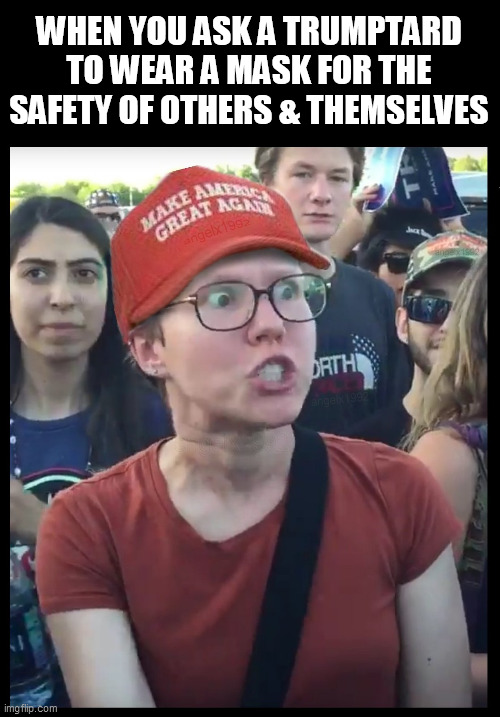 triggered | WHEN YOU ASK A TRUMPTARD TO WEAR A MASK FOR THE SAFETY OF OTHERS & THEMSELVES | image tagged in triggered,mask,covid-19,magats,coronavirus,trumptards | made w/ Imgflip meme maker
