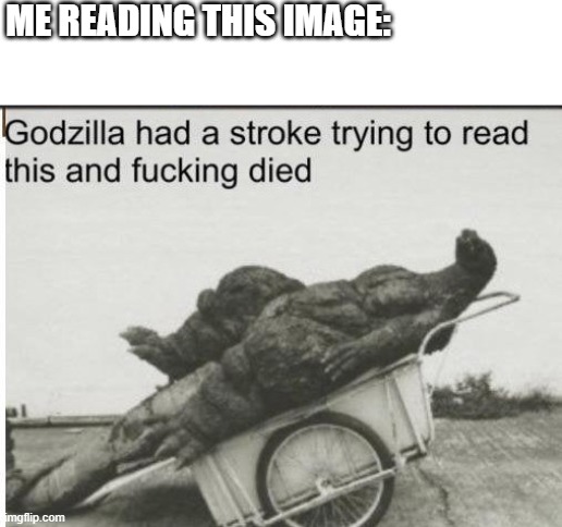 Godzilla | ME READING THIS IMAGE: | image tagged in godzilla | made w/ Imgflip meme maker