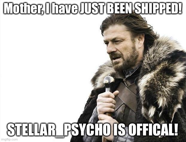 Hope you aren’t mad at me. Hope we make it to marriage! | Mother, I have JUST BEEN SHIPPED! STELLAR_PSYCHO IS OFFICAL! | image tagged in memes,brace yourselves x is coming | made w/ Imgflip meme maker