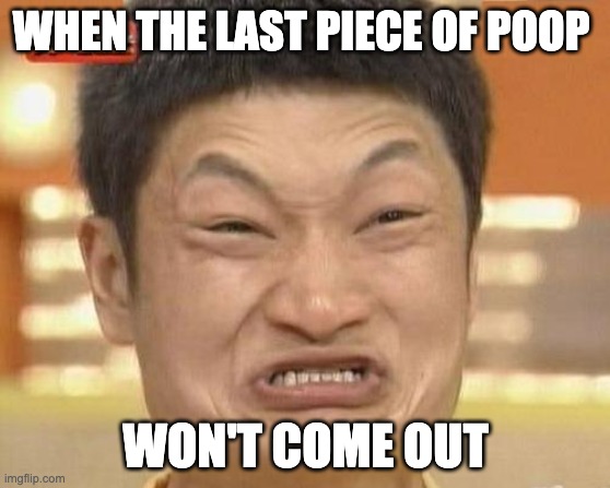 poop | WHEN THE LAST PIECE OF POOP; WON'T COME OUT | image tagged in memes,impossibru guy original | made w/ Imgflip meme maker