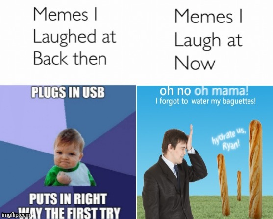 I fOrgOt tO WatEr mY baGuEttEs | image tagged in memes i laughed at then vs memes i laugh at now | made w/ Imgflip meme maker