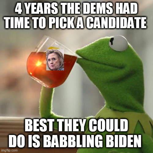 But That's None Of My Business Meme | 4 YEARS THE DEMS HAD TIME TO PICK A CANDIDATE; BEST THEY COULD DO IS BABBLING BIDEN | image tagged in memes,but that's none of my business,kermit the frog | made w/ Imgflip meme maker