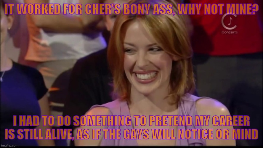 IT WORKED FOR CHER'S BONY ASS, WHY NOT MINE? I HAD TO DO SOMETHING TO PRETEND MY CAREER IS STILL ALIVE, AS IF THE GAYS WILL NOTICE OR MIND | made w/ Imgflip meme maker