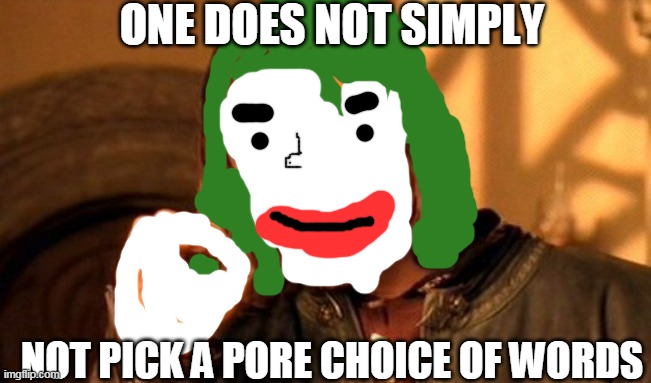One Does Not Simply | ONE DOES NOT SIMPLY; NOT PICK A PORE CHOICE OF WORDS | image tagged in memes,one does not simply | made w/ Imgflip meme maker