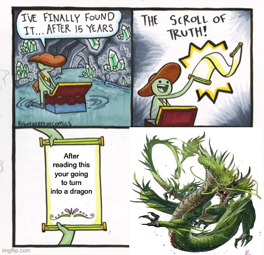 Dragon scroll | After reading this your going to turn into a dragon | image tagged in dragon,the scroll of truth | made w/ Imgflip meme maker