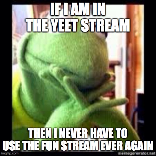 IF I AM IN THE YEET STREAM; THEN I NEVER HAVE TO USE THE FUN STREAM EVER AGAIN | made w/ Imgflip meme maker