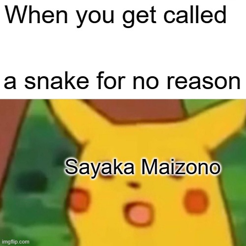 haha sayaka snek now upvot pls | When you get called; a snake for no reason; Sayaka Maizono | image tagged in memes,surprised pikachu,sayaka,danganronpa | made w/ Imgflip meme maker