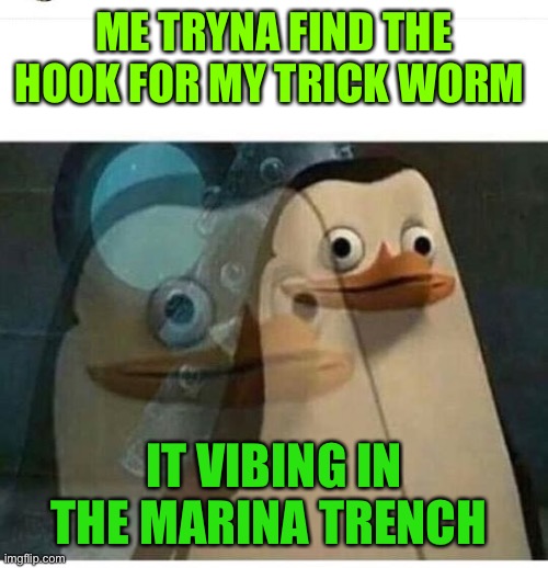 Madagascar Meme | ME TRYNA FIND THE HOOK FOR MY TRICK WORM; IT VIBING IN THE MARINA TRENCH | image tagged in madagascar meme | made w/ Imgflip meme maker