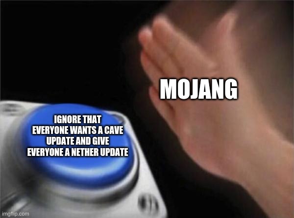 Blank Nut Button Meme | MOJANG; IGNORE THAT EVERYONE WANTS A CAVE UPDATE AND GIVE EVERYONE A NETHER UPDATE | image tagged in memes,blank nut button,scumbag minecraft,mojang | made w/ Imgflip meme maker