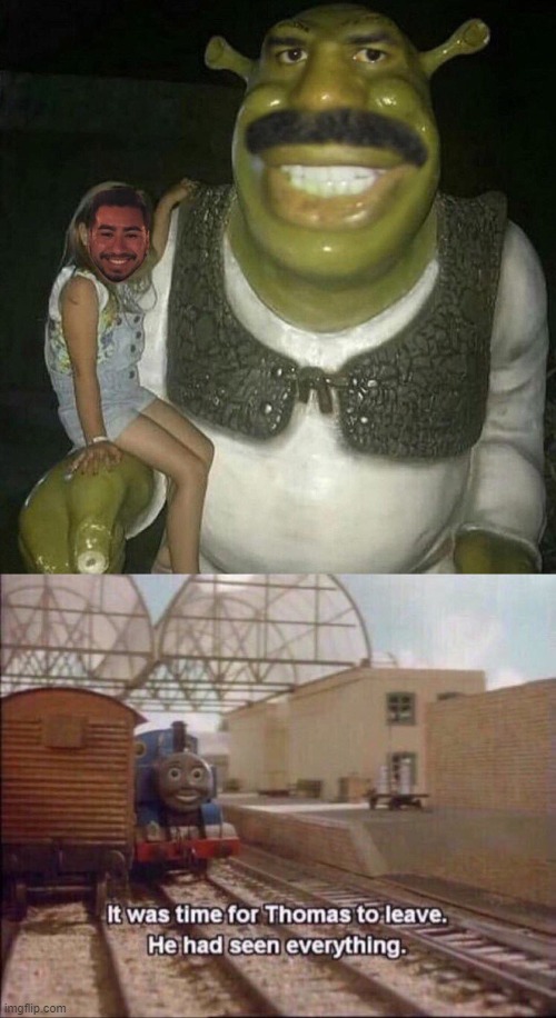 cursed shrek | image tagged in it was time for thomas to leave,shrek,cursed image,cursed,curse | made w/ Imgflip meme maker