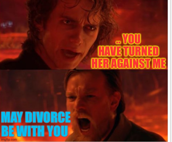 Sooo.   Who gets to keep the kids ? | .. YOU HAVE TURNED HER AGAINST ME; MAY DIVORCE BE WITH YOU | image tagged in anakin,obi wan kenobi,padme,star wars,may the force be with you,jokes | made w/ Imgflip meme maker