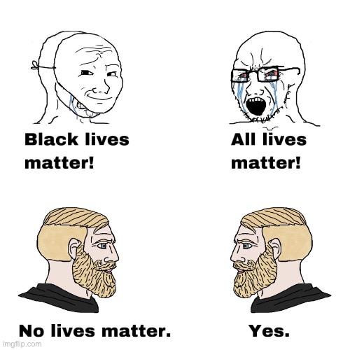 Here’s a nice political meme that doesn’t take a side | image tagged in all lives matter,black lives matter,no lives matter | made w/ Imgflip meme maker