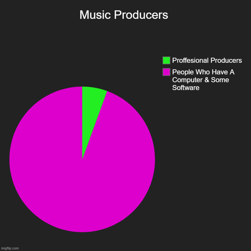 Music Producers | People Who Have A Computer & Some Software, Proffesional Producers | image tagged in charts,pie charts,music,producers,production | made w/ Imgflip chart maker