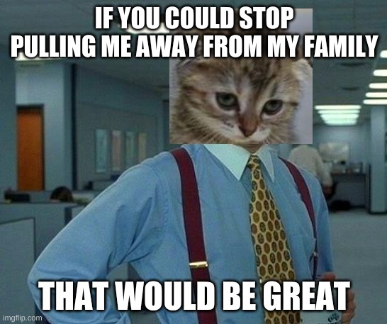 That Would Be Great | IF YOU COULD STOP PULLING ME AWAY FROM MY FAMILY; THAT WOULD BE GREAT | image tagged in memes,that would be great | made w/ Imgflip meme maker