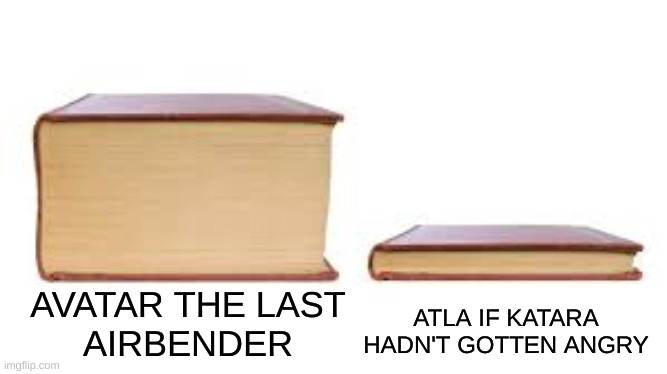 Big Book Small Book | ATLA IF KATARA HADN'T GOTTEN ANGRY; AVATAR THE LAST
AIRBENDER | image tagged in big book small book | made w/ Imgflip meme maker