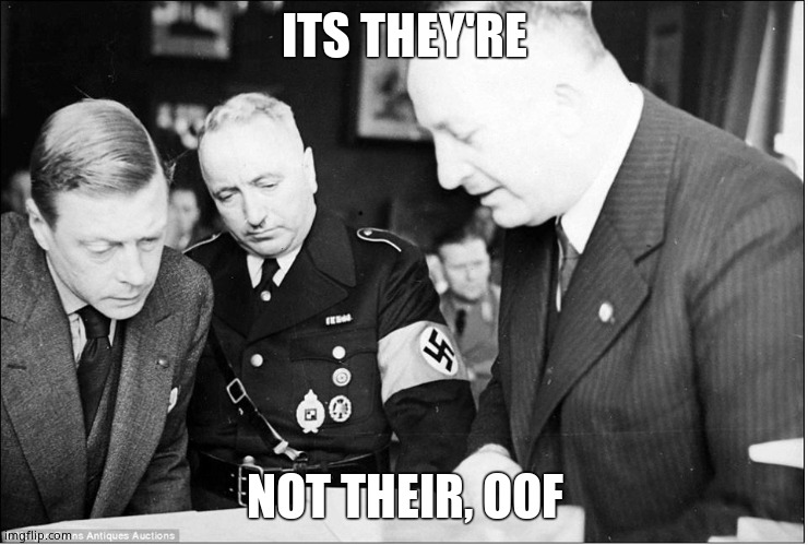 Nazi spell check | ITS THEY'RE NOT THEIR, OOF | image tagged in nazi spell check | made w/ Imgflip meme maker