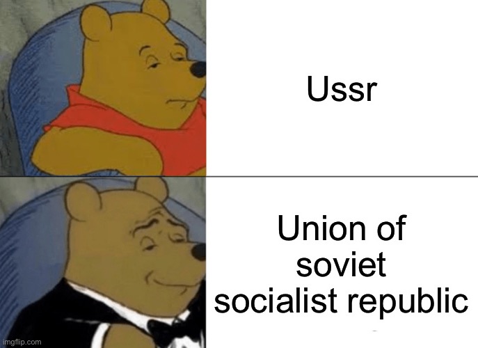 Tuxedo Winnie The Pooh | Ussr; Union of soviet socialist republic | image tagged in memes,tuxedo winnie the pooh,russia | made w/ Imgflip meme maker
