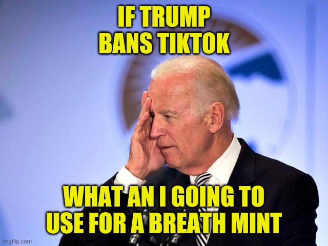 Confused racist Biden | IF TRUMP BANS TIKTOK; WHAT AN I GOING TO USE FOR A BREATH MINT | image tagged in corn pop,racist biden,dementia joe | made w/ Imgflip meme maker