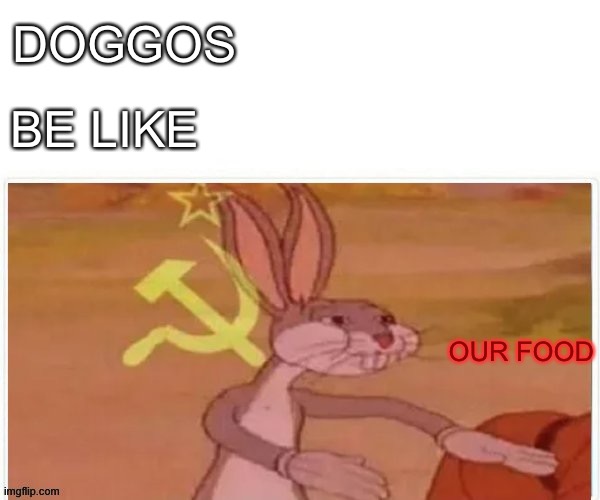 communist bugs bunny | DOGGOS BE LIKE OUR FOOD | image tagged in communist bugs bunny | made w/ Imgflip meme maker