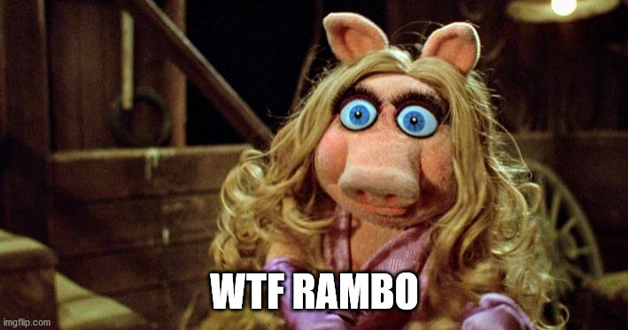 Miss Piggy Angry | WTF RAMBO | image tagged in miss piggy angry | made w/ Imgflip meme maker