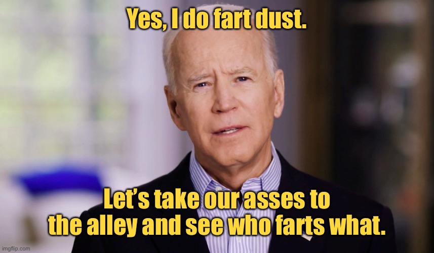 The Biden Challenge | Yes, I do fart dust. Let’s take our asses to the alley and see who farts what. | image tagged in joe biden 2020,farts dust,biden challenge,alley | made w/ Imgflip meme maker