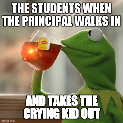 Just focus on the test | THE STUDENTS WHEN THE PRINCIPAL WALKS IN; AND TAKES THE CRYING KID OUT | image tagged in memes,but that's none of my business,kermit the frog | made w/ Imgflip meme maker