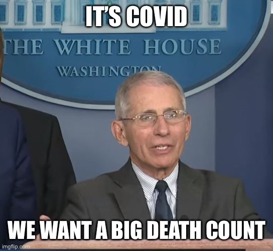 Dr Fauci | IT’S COVID WE WANT A BIG DEATH COUNT | image tagged in dr fauci | made w/ Imgflip meme maker