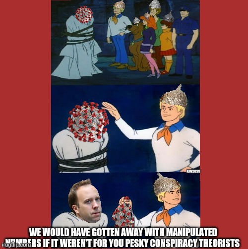 Pesky conspiracy theories | KW2020; WE WOULD HAVE GOTTEN AWAY WITH MANIPULATED NUMBERS IF IT WEREN'T FOR YOU PESKY CONSPIRACY THEORISTS | image tagged in scooby doo mask reveal | made w/ Imgflip meme maker