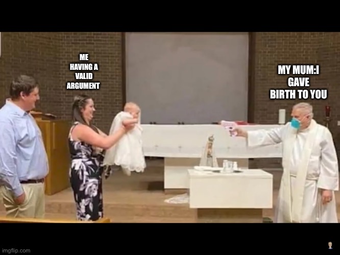 I swear this happens do you like this new template? | MY MUM:I GAVE BIRTH TO YOU; ME HAVING A VALID ARGUMENT | image tagged in idk | made w/ Imgflip meme maker