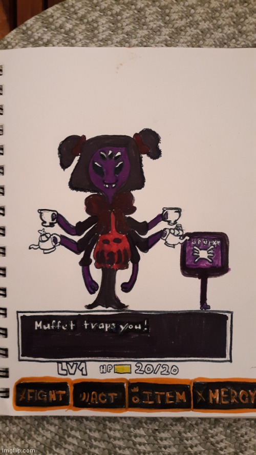 Muffet battle | image tagged in drawing | made w/ Imgflip meme maker