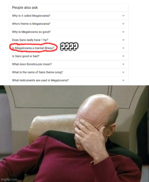 (u may have to zoom in to see better) | ???? | image tagged in memes,captain picard facepalm,megalovania,sans,undertale | made w/ Imgflip meme maker