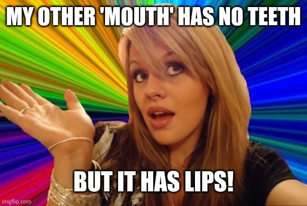 Dumb Blonde Meme | MY OTHER 'MOUTH' HAS NO TEETH BUT IT HAS LIPS! | image tagged in memes,dumb blonde | made w/ Imgflip meme maker