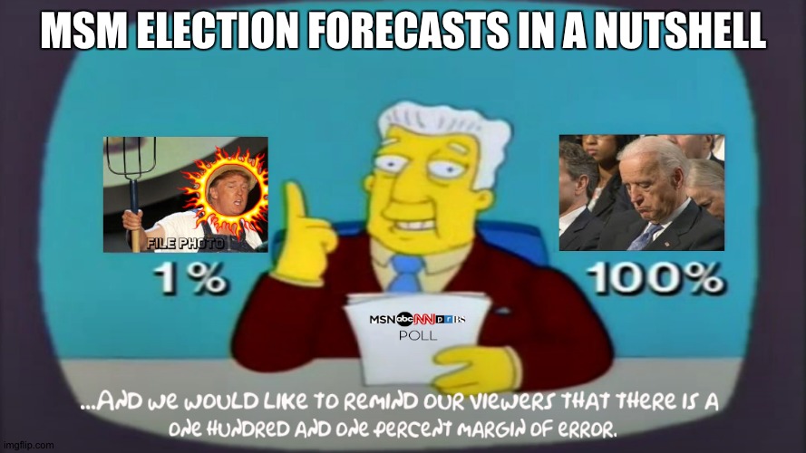 I'd sooner flip a penny and fish another out of a wishing well, but that's just my two cents | MSM ELECTION FORECASTS IN A NUTSHELL | image tagged in politics | made w/ Imgflip meme maker