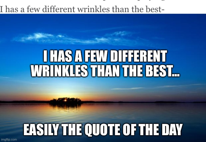 So good | I HAS A FEW DIFFERENT WRINKLES THAN THE BEST... EASILY THE QUOTE OF THE DAY | image tagged in inspirational quote | made w/ Imgflip meme maker