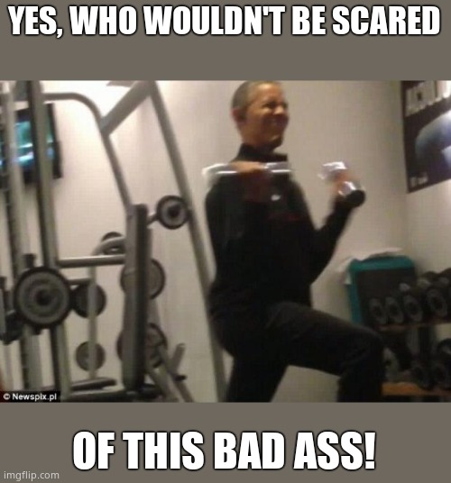 Obama weights | YES, WHO WOULDN'T BE SCARED OF THIS BAD ASS! | image tagged in obama weights | made w/ Imgflip meme maker