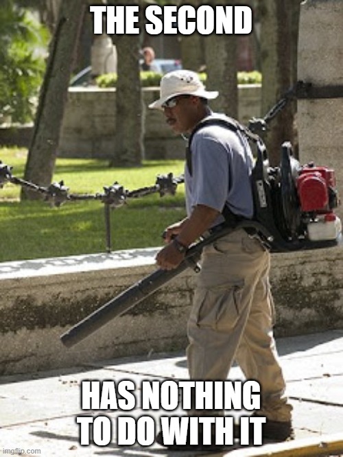 Leaf blower | THE SECOND HAS NOTHING TO DO WITH IT | image tagged in leaf blower | made w/ Imgflip meme maker