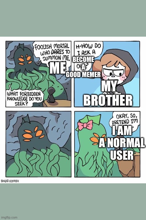 BECOME A GOOD MEMER; ME; MY BROTHER; I AM A NORMAL USER | made w/ Imgflip meme maker