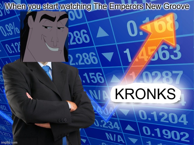 kronks | When you start watching The Emperors New Groove; KRONKS | image tagged in empty stonks | made w/ Imgflip meme maker