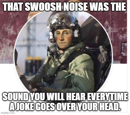 GEORGE WASHINGTON PILOT | THAT SWOOSH NOISE WAS THE SOUND YOU WILL HEAR EVERYTIME A JOKE GOES OVER YOUR HEAD. | image tagged in george washington pilot | made w/ Imgflip meme maker