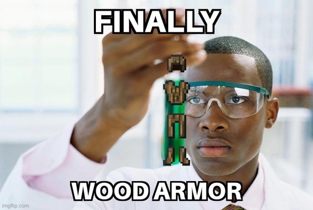 Wood armor should be a thing | image tagged in memes,funny,pandaboyplaysyt | made w/ Imgflip meme maker