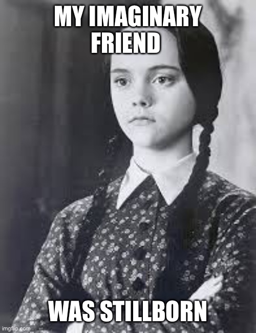 Wednesday Addams | MY IMAGINARY FRIEND WAS STILLBORN | image tagged in wednesday addams | made w/ Imgflip meme maker