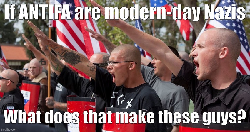 Things that make you go hmmm | If ANTIFA are modern-day Nazis; What does that make these guys? | image tagged in neo nazis,antifa,conservative logic,right wing,racists,nazis | made w/ Imgflip meme maker